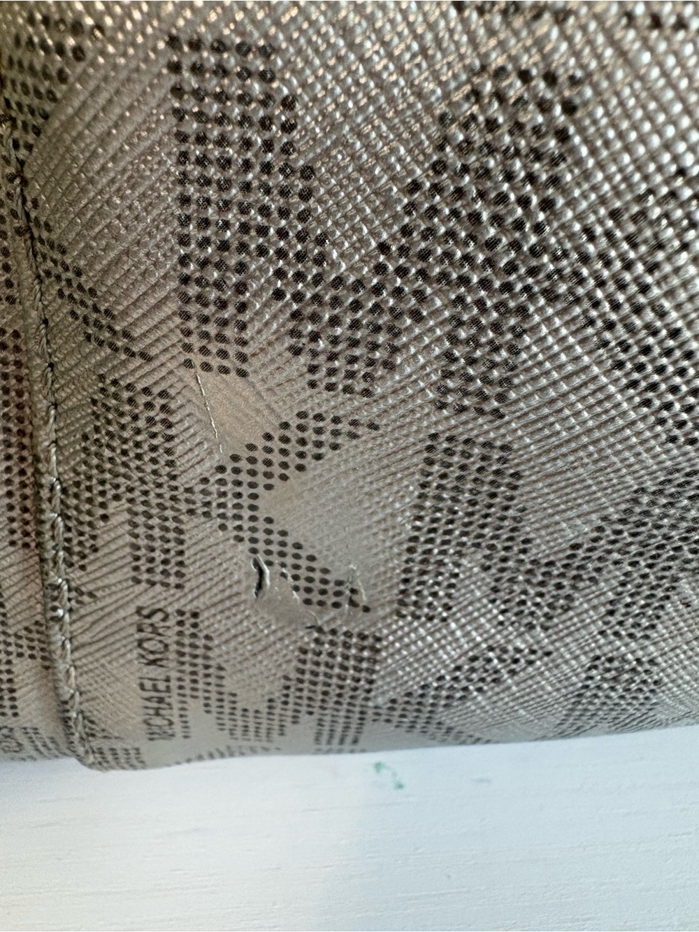 Michael Kors Silver Metallic East West Signature Monogram Chain Tote Bag - Picture 3 of 15